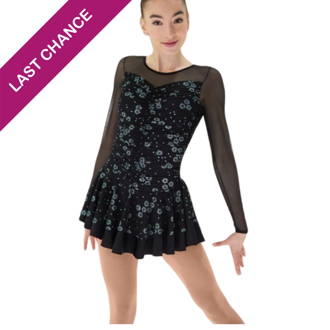 Mesh Long Sleeve Glitter Figure Skating Dress