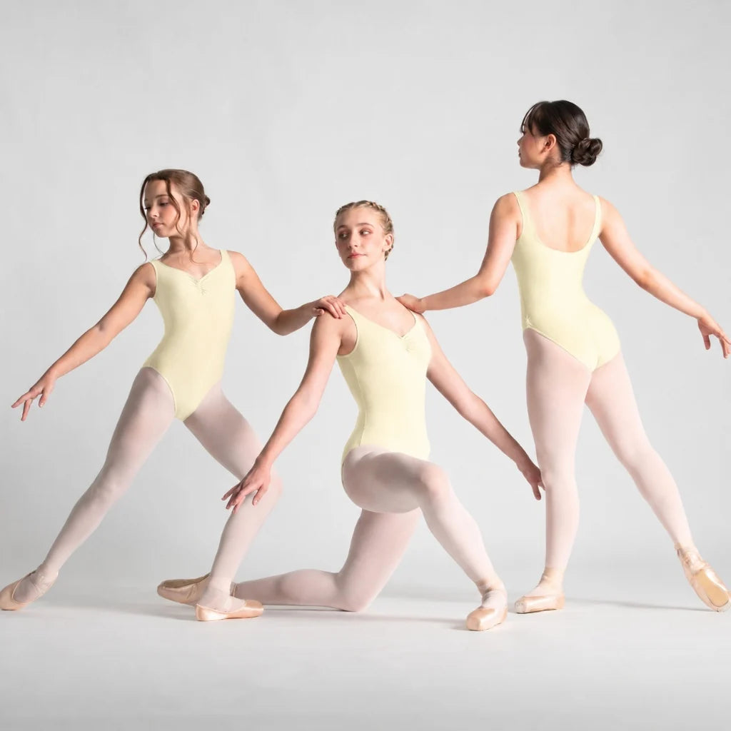 Female dancers wearing Ballet Rosa Babette 1239MFE leotard in Buttercup.