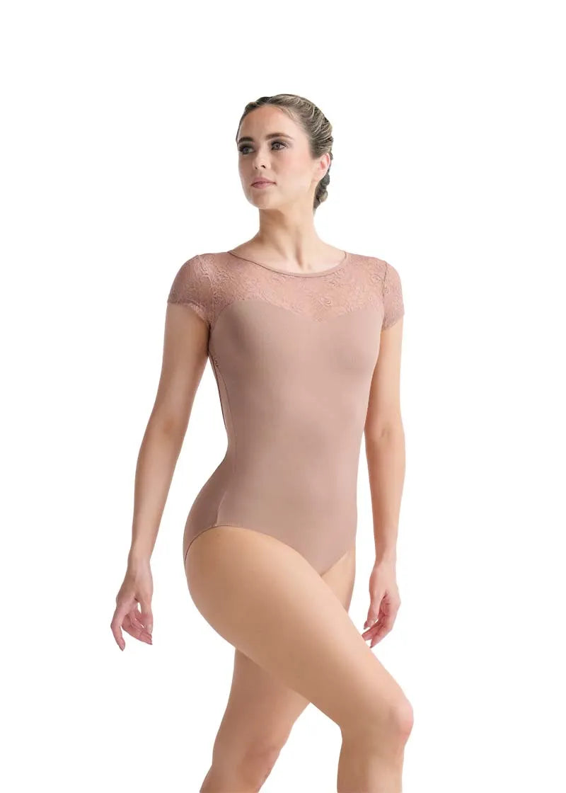 Female dancer wearing Ballet Rosa Fosette 1173MFA leotard in cafe.