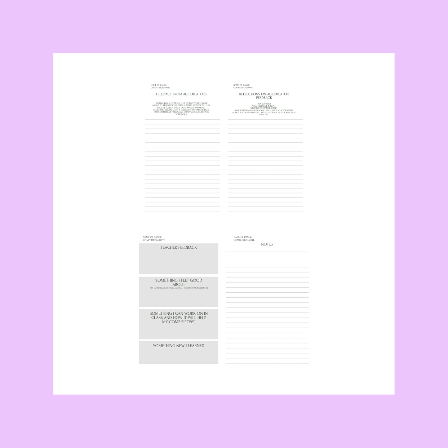 Dance Compeition Journal