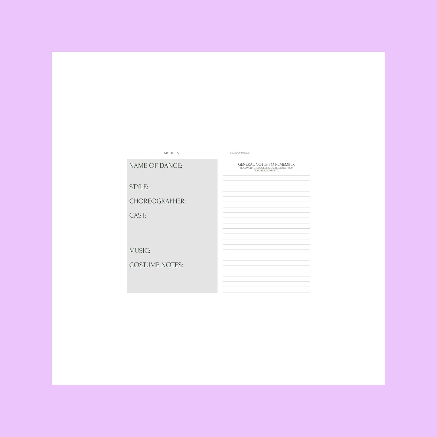 Dance Compeition Journal