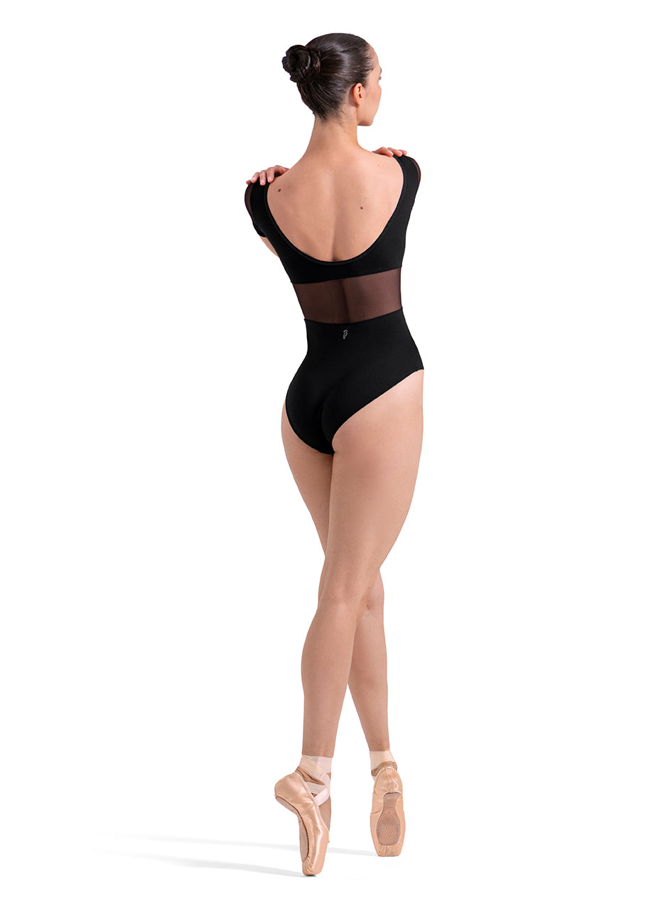 Ballerina in a black leotard Bloch Ladies Mia Scoop Back Leotard L20011B- FreeStyle Dancewear Canada