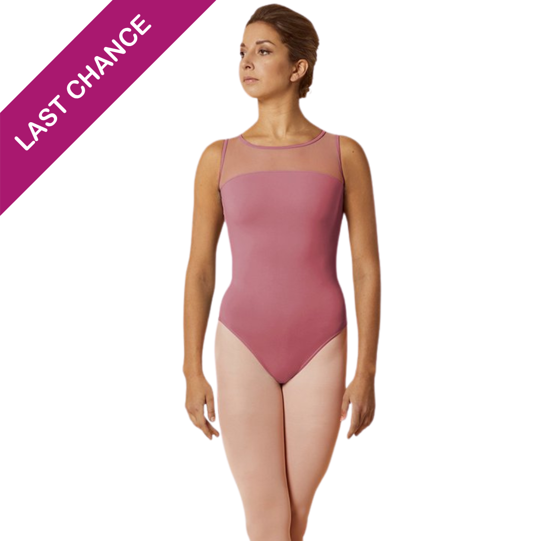 Mirella Open Back Embroidered Mesh Tank Leotard