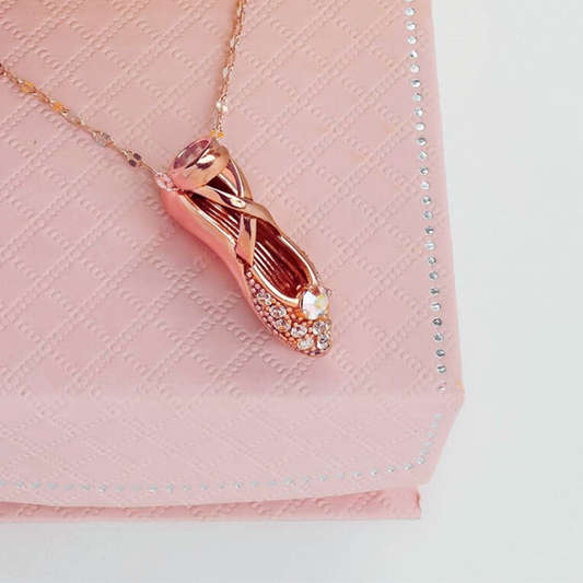 Rose Gold Plated Ballet Shoes Necklace in a Beautiful Jewelry Box