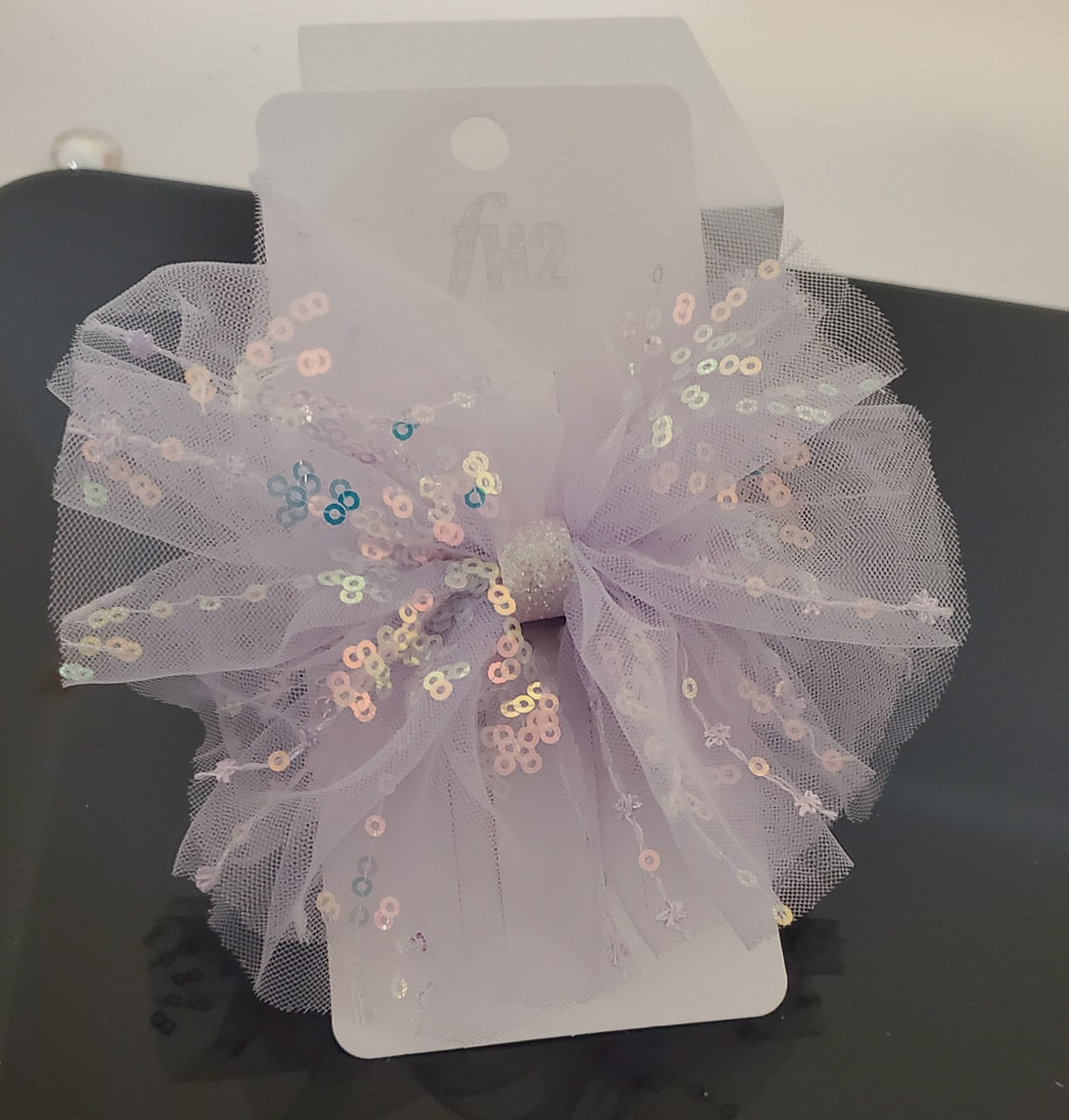Pastel Hair Bow with Sequins- Lilac