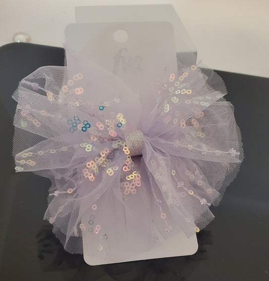 Pastel Hair Bow with Sequins- Lilac