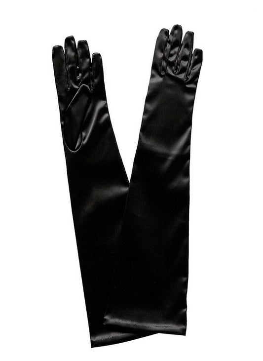 Elbow Length Black Satin Glove- Children's