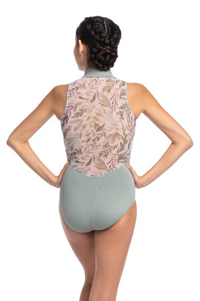 Zip Front Leotard with Soft Fern Print- Limited Edition