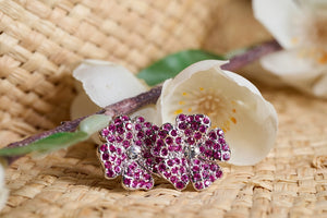 14mm Fuchsia Flower Earrings