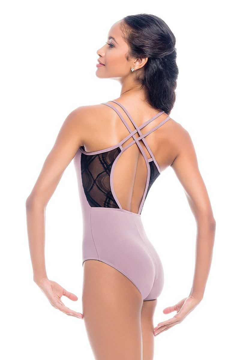 Double Strap Camisole Leotard with Lace Neck Line- Adult